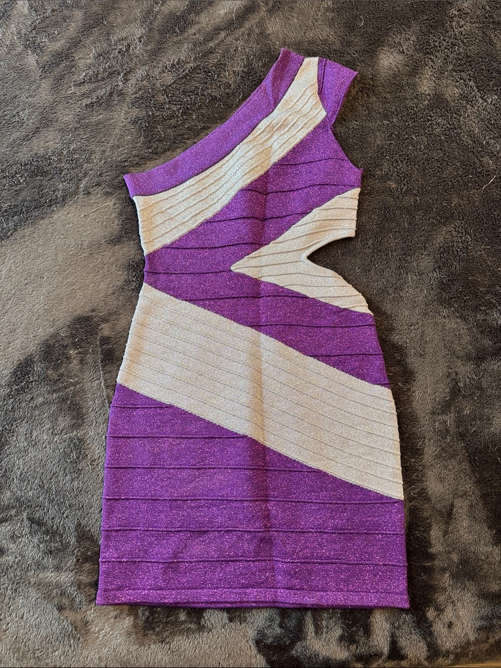 One-Shoulder Purple and Silver Sparkly Bodycon Dress